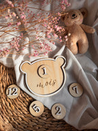 Cartes Étapes Bébé en Bois, Plaque Ourson avec Chiffres de 1 à 12