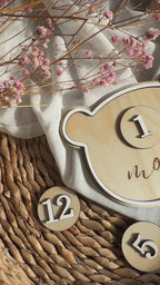 Cartes Étapes Bébé en Bois, Plaque Ourson avec Chiffres de 1 à 12